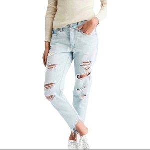 American Eagle Tomgirl Button Fly High Rise Distressed Jeans Raw Hem Size 4
